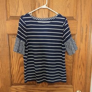 Adorable navy and white t-shirt - stripes and checks - st johns bay size large